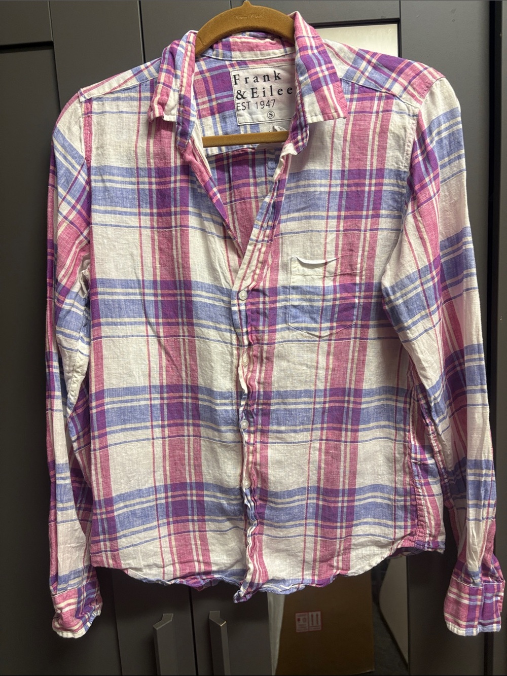 Frank & Eileen Pink and Blue Plaid Lightweight Button-Down